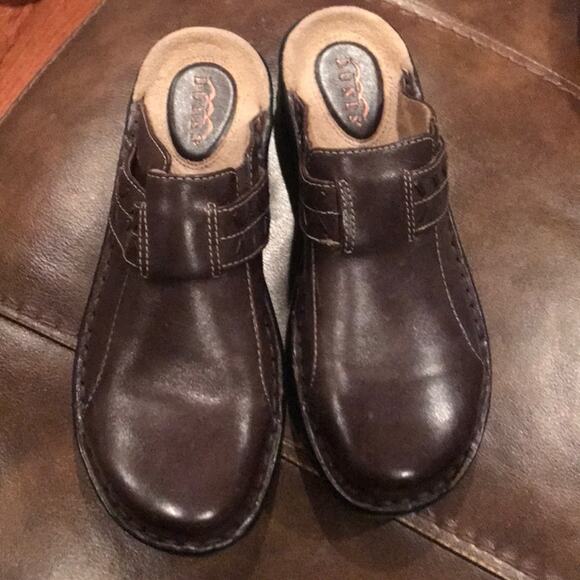 Dunes 8 brown slip on clog shoes - Picture 1 of 7